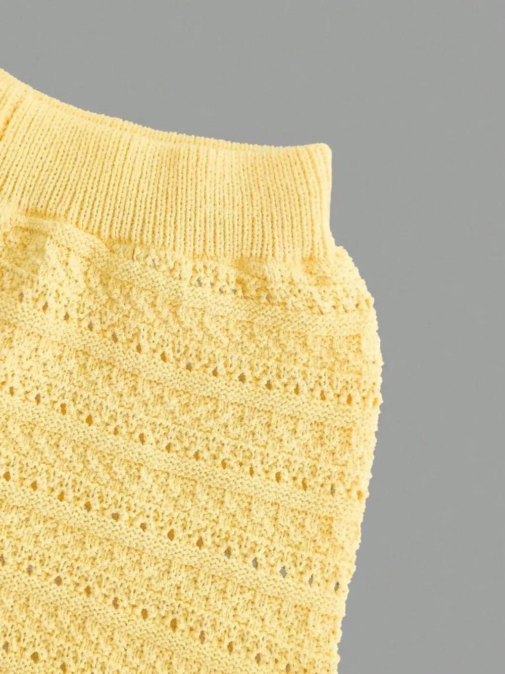 Yellow Casual Women's Knit Textured Cardigan and Shorts set